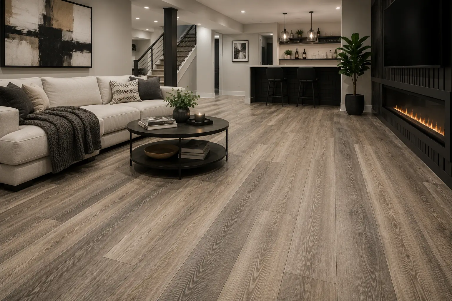 Luxury vinyl plank flooring for finished basements